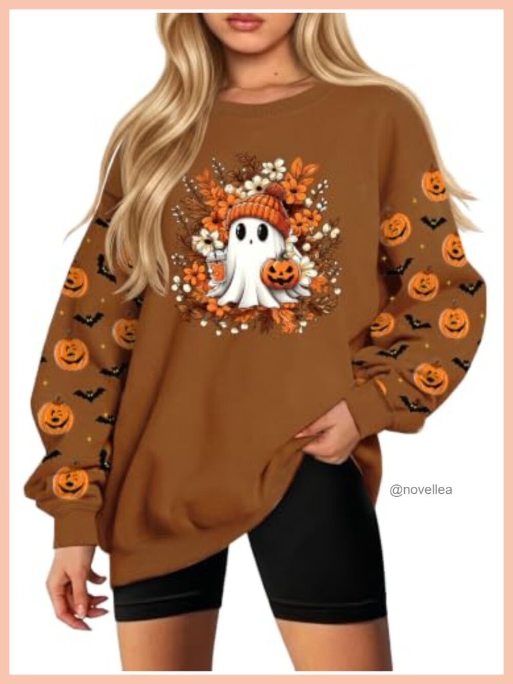 Oversized Fleece Pullover Sweatshirt Ghost Pumpkin Halloween Top